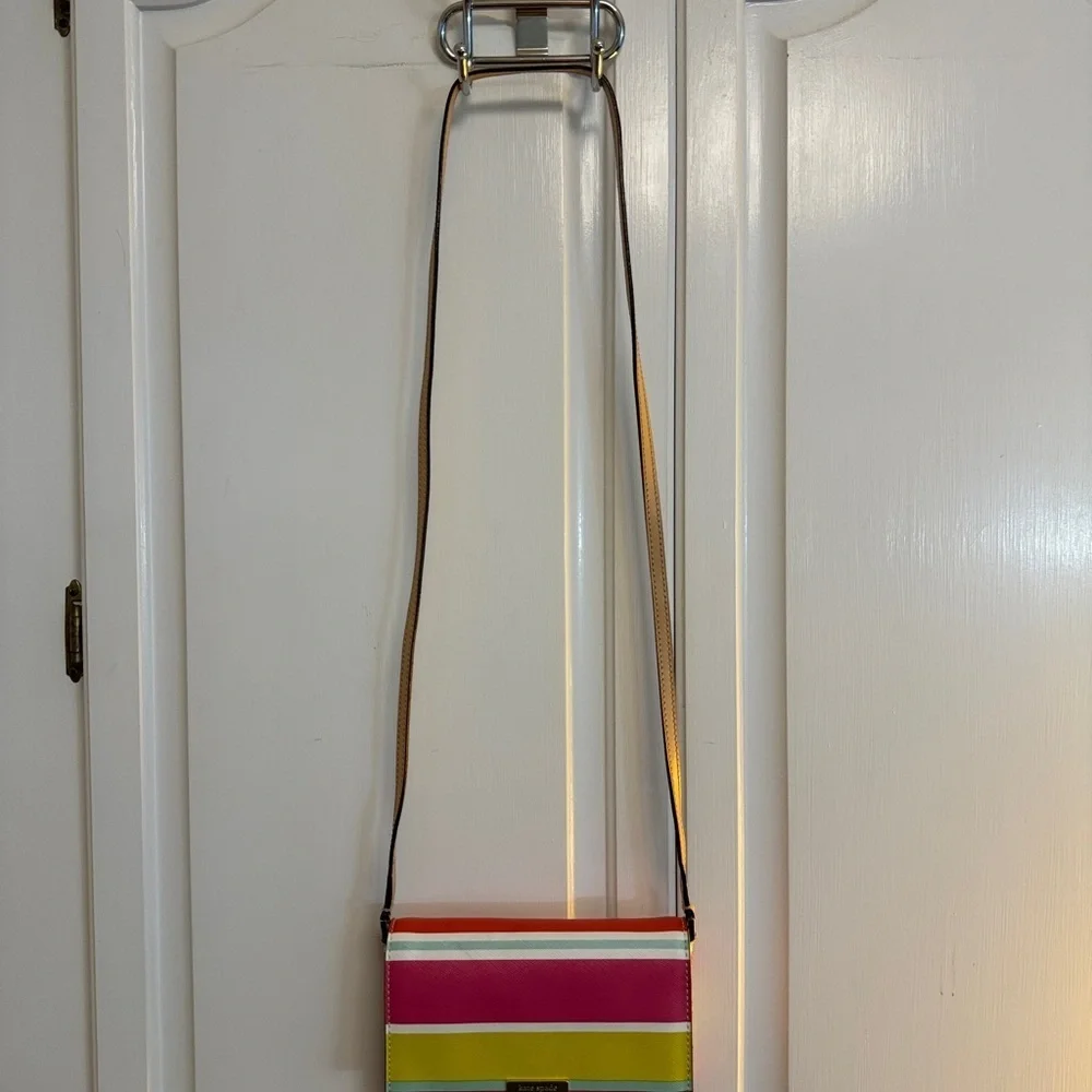 KATE SPADE ♠️ Grant Street Rainbow Stripe Colorful Crossbody Saffino Leather Bag